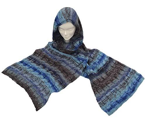 CG - Talento Fiorentino, sciarpa invernale in maglia con cappuccio, disponibile in tinta unita o con materiale stampato, unisex, fatta in Toscana, Made in Italy (Stampa Jeans)