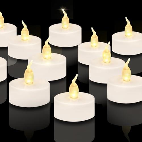 24 candeline da tè, candele a batteria senza fiamma LED CNMTCCO, candeline da tè luminose e tremolanti, batteria extra lunga con oltre 200 ore di autonomia per Natale, matrimoni, feste (bianco caldo)