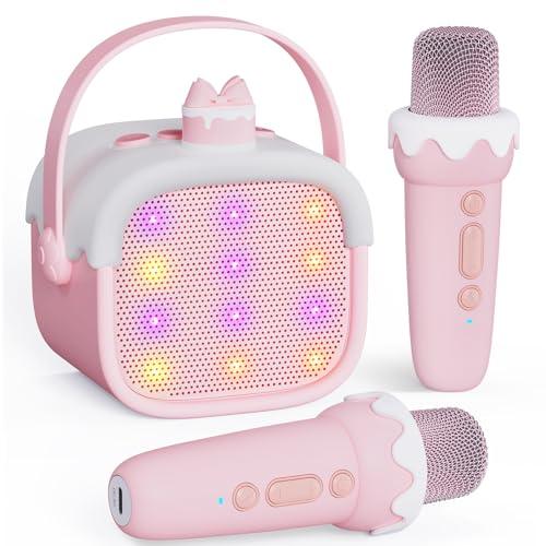 BESCOST Karaoke per Bambini,Karaoke con 2 Microfoni Senza Fili,Regalo Compleanno Bambina 3-12 Anni,Microfono Bambini, Luce LED e Cambia Voce