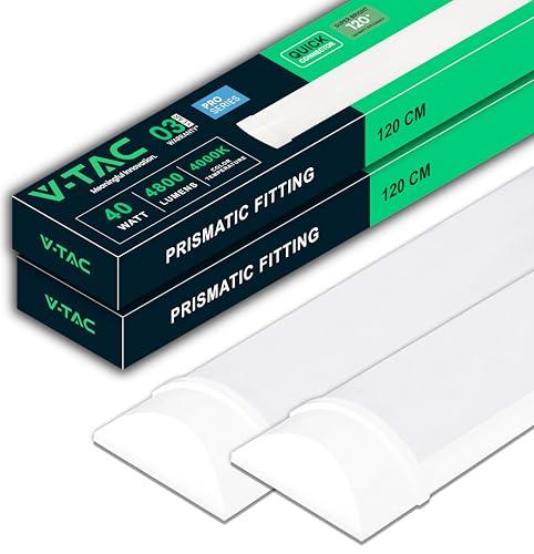 V-TAC 2x Plafoniera LED Lineare da Soffitto 120 CM - 40W - PRO SERIES - Lampada Rettangolare 4800 Lumen - IP20 per Parete, Garage, Negozio, Magazzino - Plafoniere Tubo - Luce Naturale 4000K