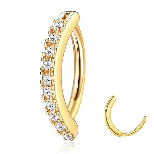 JeryWe Piercing Ombelico,14G Ombelico Piercing Acciaio Chirurgico,Argento Oro Piercing Ombelico Anallergico, CZ Opale Clicker Ombelico Anello Set Zirconia,Or 12mm