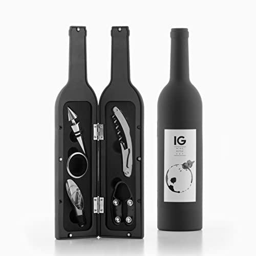 InnovaGoods® Astuccio a Bottiglia per Utensili da Vino, 5 Pezzi Eleganti e Funzionali, Design Originale e Magnetico, Nero, 7x7x33 cm, Metallo