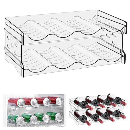 WANDGU Bottiglie organizer per frigorifero: 8 bottiglie, portabottiglie impilabili, portabottiglie di vino, in plastica, porta lattine, porta bottiglie d'acqua trasparente per armadio, ufficio