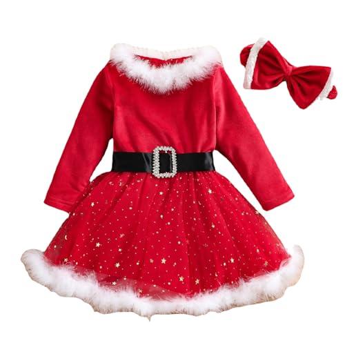 Wesaloes 3Pcs Costume Babbo Natale Bambina Vestito Natale Costume Natalizio Completo Festival Abiti da Festa + Scialle + Cappello Ragazza Vestiti Natalizi (b-Red, 120)