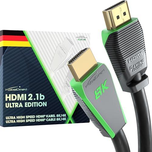 KabelDirekt – Cavo HDMI 2.1 8K, edizione Gamer certificata – 3 m (Ultra High Speed/48G per 10K, 8K o 144 Hz ultra veloci a 4K, ottimale per PS5/XBO e PC da gioco, monitor/TV, grigio)