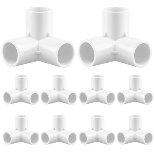 QWORK® 10 pezzi raccordi per tubi a 3 vie, diametro interno 20 mm (bianco), connettori angolari per tubi in plastica PVC