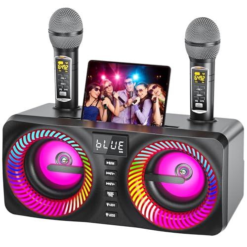 MusyVocay Sistema Portatile di Karaoke, Versatile Cassa 30W con 2 Microfoni UHF Wireless e Slot di Ricaricabile, Karaoke Professionale Completo per Gli Amici a Casa (NT001-RED-US)