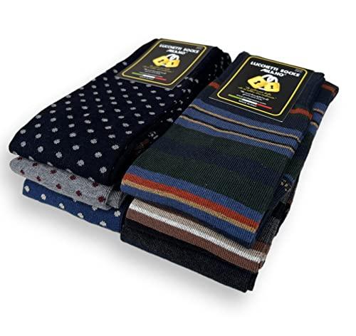 Lucchetti Socks Milano Set da 6 Paia di calze uomo lunghe caldo cotone colorate tendenza pois fantasia fashion Made in Italy (Taglia Unica, Set Trapezio)