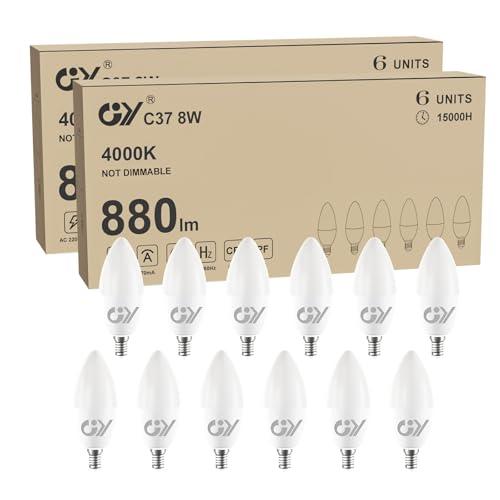 GY Lampadine LED E14 8W 880 Lumen Equivalenti A 60W, 4000K Luce Naturale, Lampadina E14 A Risparmio Energetico, Fascio 280°, Lunga Durata, Basso Consumo, Non Dimmerabile, Per Interni, 12 Pezzi