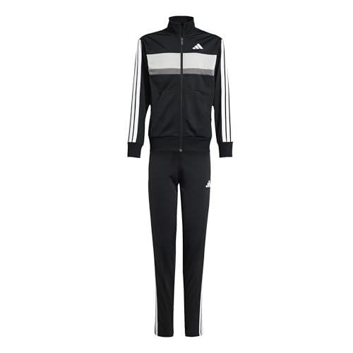adidas Mixte enfant SEASONAL ESSENTIALS TIBERIO 3 STRIPES TRICOT TRACKSUIT, Black/White/Grey Two, 13-14 Years