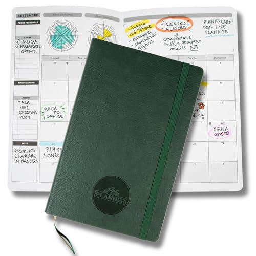 Life Planner, Agenda Motivazionale Made in Italy, Agenda 16 Mesi, da Settembre 2025 a Dicembre 2026, Planner Settimanale e Mensile, Spazi Dedicati a Pensieri e Riflessioni (Abetone Green)