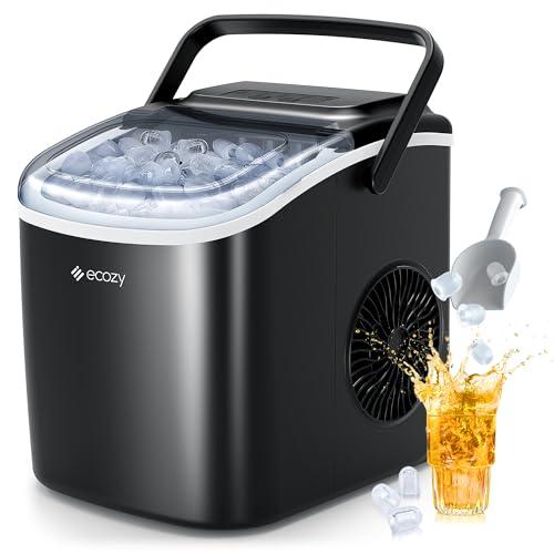 ecozy Macchina Ghiaccio, 12KG/ 24 ore, 9 Cubetti di Ghiaccio in 6 Minuti, 2 Dimensioni di Ghiaccio, Macchina del Ghiaccio Autopulente, Ice Maker Portatile per Casa/Festa/Cucina/Bar