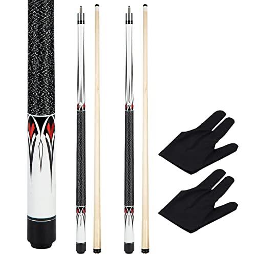 Teekerwan Pool Cue Stick - 58 inch Maple Billiard Pool Stick, 19/20/21 oz 1/2 Maple Pool Cue Stick Kit, 2-Piece Billiard Pool Cue Stick (Set 2)