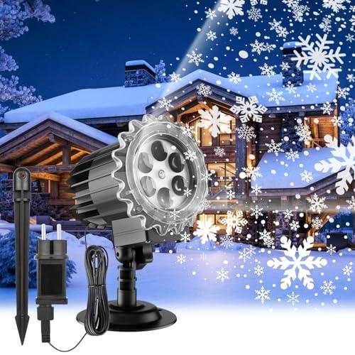 GuKKK Proiettore Natale Esterno, Proiettore Luci Natalizia Per Esterno LED, Proiettore Fiocchi di Neve da Impermeabile IP65 per Natale, Giardino Prato, Decorazione Della Festa
