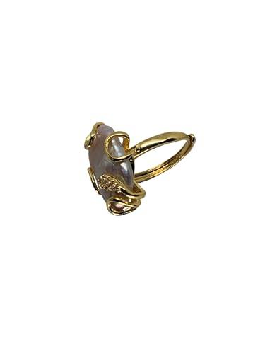 Anello donna perla irregolare barocca, anello barocco regolabile, pietre dure naturali, stile vintage, placcato oro, base rame. Gioielli per l'Abbigliamento Quotidiano, Elegante