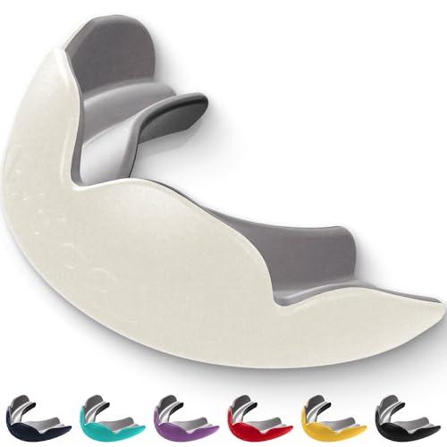 lobloo PRO-FIT in attesa di brevetto, paradenti professionale a doppia densità senza impressioni per sport ad alto contatto come MMA, hockey, calcio, rugby, medio 10-13 anni, Avorio