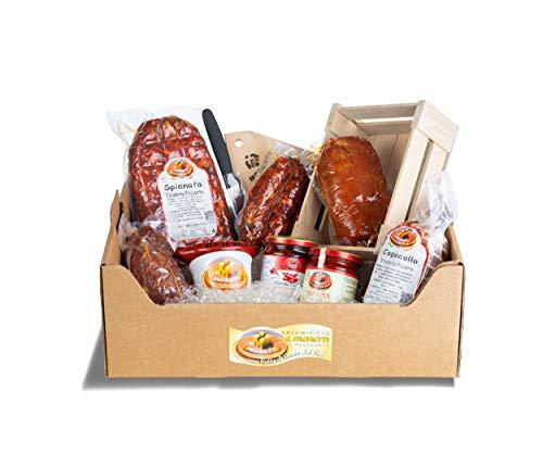 Moretti® Cesta Idea Regalo Pasquale Salumi E Accessori Specialità Di Salumi Calabresi Viaggio Nel Gusto Dolce e Piccante Varie Combinazioni Salumi E Tantissimi Accessori (Cestino Piccante)
