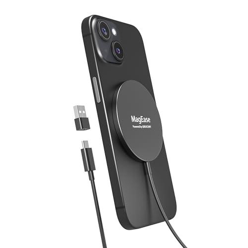 Caricatore Wireless Magnetico 2 in 1 – Design Ultra Sottile in Lega di Alluminio Compatibile con iPhone 16/15/14/13/12 (tutti i modelli) e AirPods 4/3/2/Pro (Nero)