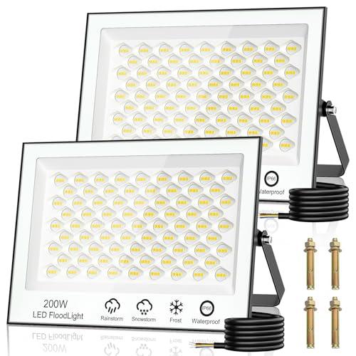 Faretto LED da Esterno 200W 2 Pezzi - Super Luminoso 20000LM Faretti LED 6500K Bianco Freddo Faro LED Esterno, IP65 Impermeabile Faretti LED Esterno per Giardino,Patio, Cortile, Terrazza, Garage