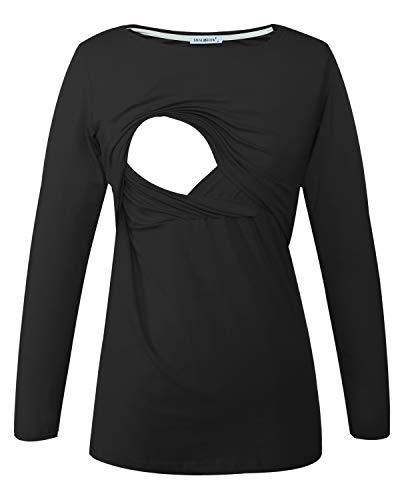 Smallshow Maglietta Allattamento Maniche Lunghe Donna Gravidanza T-Shirt Black S