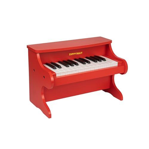 ZIPPY MAT Tastiera per pianoforte per bambini, 25 tasti, pianoforte digitale per bambini, mini strumento di apprendimento musicale, pianoforte in legno per bambini e bambine (Rosso)