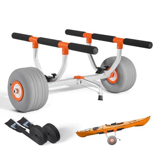 VEVOR Carrello per Kayak, in Lega di Alluminio capacità di 158,8 kg, con Pneumatici Gonfiabili da 30,5 cm e 2 Cinghie, Si Monta Facile, Carrello per Paddle Board per Il Trasporto di Kayak e Canoe