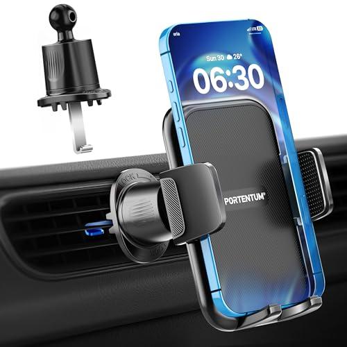 PORTENTUM Porta cellulare auto con gancio per presa d’aria – Nuova versione 2026 – Triplo aggancio – Rotazione 360° orientabile – portatelefono da automobile compatibile con telefoni da 4 a 7,5