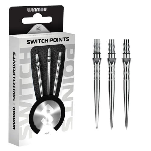 WINMAU - Switch point - Punta in acciaio al carbonio - Meccanismo a sgancio rapido filettato - 1 set per confezione - Albero argento effetto 30mm - Accessori professionali per freccette