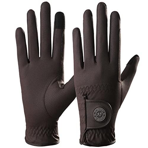 AF EQUESTRIAN Sui Sereno - Guanti da equitazione da donna, in pelle sintetica di alta qualità, motivo pelle di serpente, colore marrone (Small)