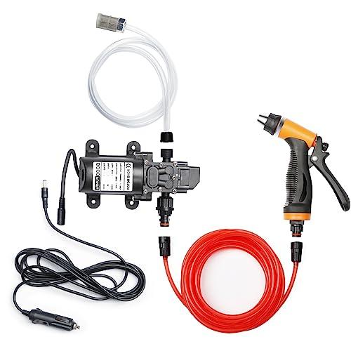 Pindex Pompa Acqua 12 V Autoadescante con Pistola a Spruzzo d'Acqua 100 W, Pompa a Membrana 12 V Per Camper, Campeggio, Barca, Roulotte, Pulizia Auto