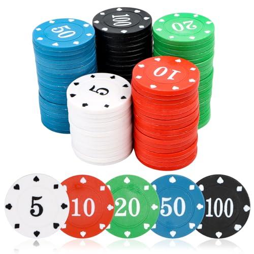 MplehDa Casino Poker Chips, 100 Pezzi Set da Poker Chips in Plastica, Gettoni di Gioco, Gettoni del Casinò, Gettoni di Bingo, Set di gettoni da Poker con Scatola per Contare Matematica Apprendimento