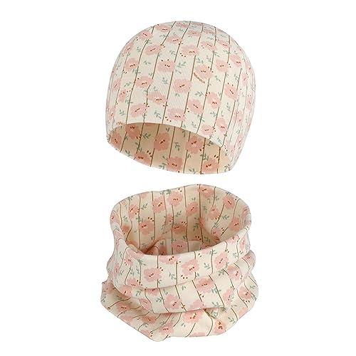 Cheerful Mario Cotone Berretto e Sciarpa Scaldacollo Coordinati per Bambini Modello Carino Neonato Cappello y Sciarpa Rosa Fiore 3-7 anni