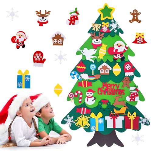 CLHXWU Feltro Albero Natale,100 cm Alto Albero di Natale in Feltro per Bambini,DIY Albero Natale Feltro Con 32 Staccabili Ornamenti Natalizio,Regali di Natale per Bambini