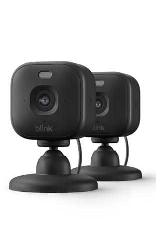 Videocamera Mini 2K+ Blink (ultimo modello) | Videocamera di sicurezza domestica con alimentatore plug-in, risoluzione video 2K, zoom 4x, visione notturna a colori | 2 videocamere – Nere