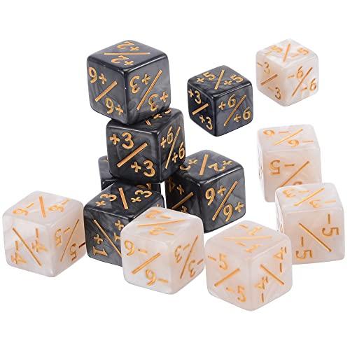 Contatori di Dadi, 12 PCS Gettone D6 Set Fedeltà Bianchi +1/+1 e Neri -1/-1 Compatibili Con Accessori per Giochi di Carte MTG CCG