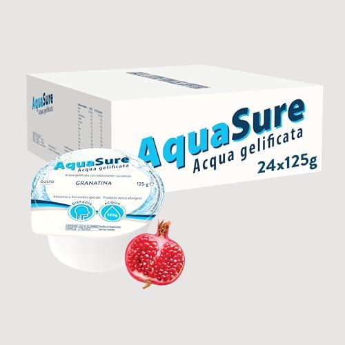 Abbott Nutrition | AquaSure 24 Confezioni x125 g | Acqua Gelificata per il trattamento dietetico di soggetti affetti da disfagia e problemi della deglutizione | gusto Granatina