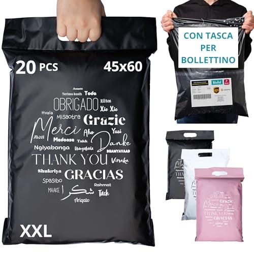 EMBALLAX - 20 Buste per Spedizioni Vinted grandi CON TASCA PER BOLLETTINO - XXL 60x45cm - NON TRANSPARENTI/RESISTENTI - Sacchetti Spedizione in Plastica - Pochette per Spedizioni Postali - grazie