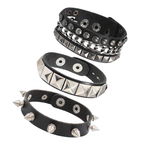 IKOPFLN 3 Pezzi Braccialetti in pelle punk rock Gotico Polsino Pelle PU Bracciale Borchie Punk Regolabile Anni '80 Bracciale Punk Rock Gotico Bracciali Braccialetto Per Uomo Donna, Cosplayer