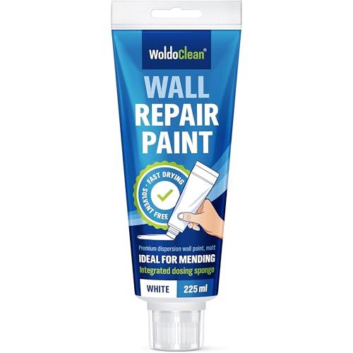 WoldoClean Colore per ritocchi bianco interno 225 ml – con spugna dosatrice per riparare facilmente piccoli danni da parete e soffitto
