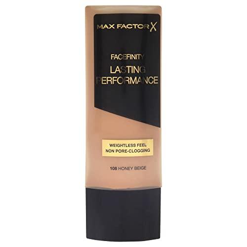 Max Factor - Fondotinta Liquido Lasting Performance - Alta Coprenza, Finish Matte e Lunga Durata - 108 Honey Beige - 35 ml