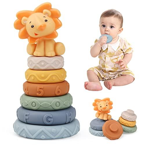 LEADSTAR Giocattoli Impilabili, Blocchi Sensoriali Montessori Giochi Dentizione Neonato 6 Mesi Cubi Morbidi per Bimbi Bambini Giocattolo Educativi Gioco Regalo per Neonati 6 12 18 Mesi (Giallo)