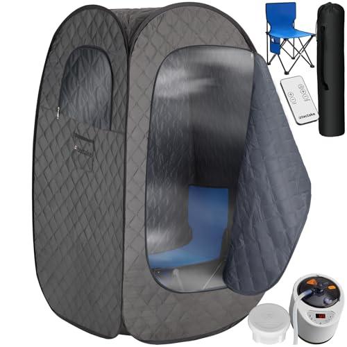 TecTake® Sauna da casa a Vapore Portatile, Pieghevole, generatore 1000 W, 15 Livelli Temperatura, Bagno Steamer, Cabina Domestica Spa, diffusore Oli Essenziali, Sauna da Esterno e Interno - Grigio