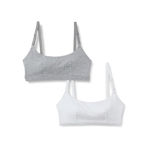 Amazon Essentials Reggiseno da Allattamento Comodo in Jersey di Cotone Donna, Pacco da 2, Bianco/Grigio Puntinato, M