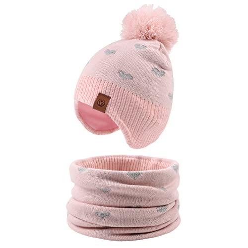 XIAOHAWANG Cappello Dinosauro Sciarpa Cappello Invernale per Bambino Ragazzo Ragazza Cappello Autunnale Riscaldante da 0 a 7 Anni (Rosa Set L, 2-4 Anni)