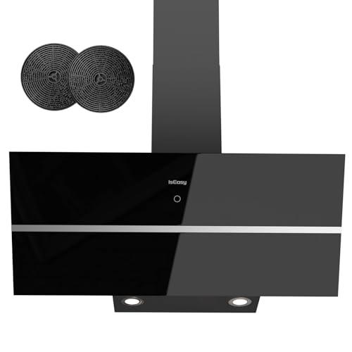 IsEasy Cappa Aspirante 90 cm con 578 m³/h Forte Potenza di Aspirazione, Cappa Cucina 90 cm di Scarico/Ricircolo, 4 Livelli di Regolazione, Ritardo 1-9 Minuti, 58 dB, Nero, Efficienza A++