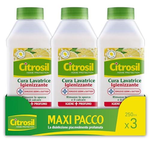 Citrosil - Cura Lavatrice Igienizzante, Rimuove Germi e Batteri, Anticalcare e Anti Cattivi Odori, con Vere Essenze di Limone, 250 ml X 3 Confezioni