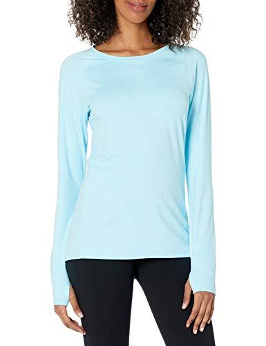 Amazon Essentials Maglia Girocollo a Maniche Lunghe Elasticizzata Tecnica Spazzolata (Taglie Forti Disponibili) Donna, Azzurro, L