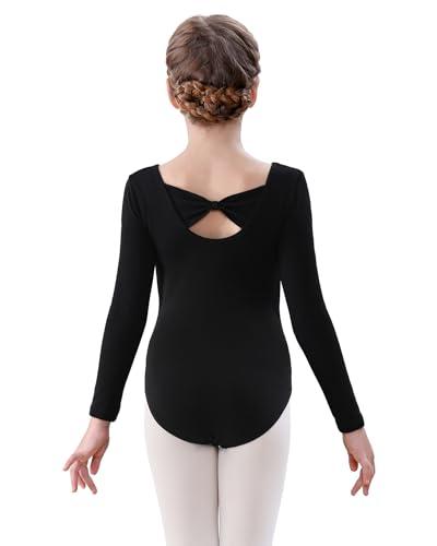 FONLAM Body da Danza Balletto per Bambine Manica Lunga Body Ginnastica Artistica Bambine Cotone (Nero, 12-14 Anni)