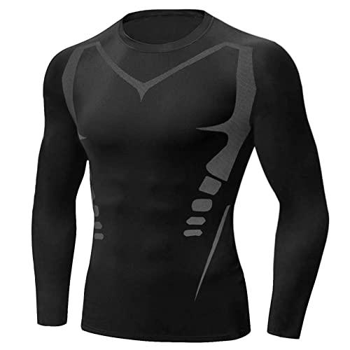 Terecey Maglia a Compressione Uomo Manica Lunga Maglia Termica Uomo Ad Asciugatura Rapida Maglie Tecnica Traspirante Maglie Sportiva Palestra T-Shirt Nero-L
