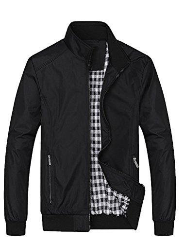 FTCayanz Uomo Giacca Casuale Cappotti Trench Zipper Cappotto Slim Fit Nero XL